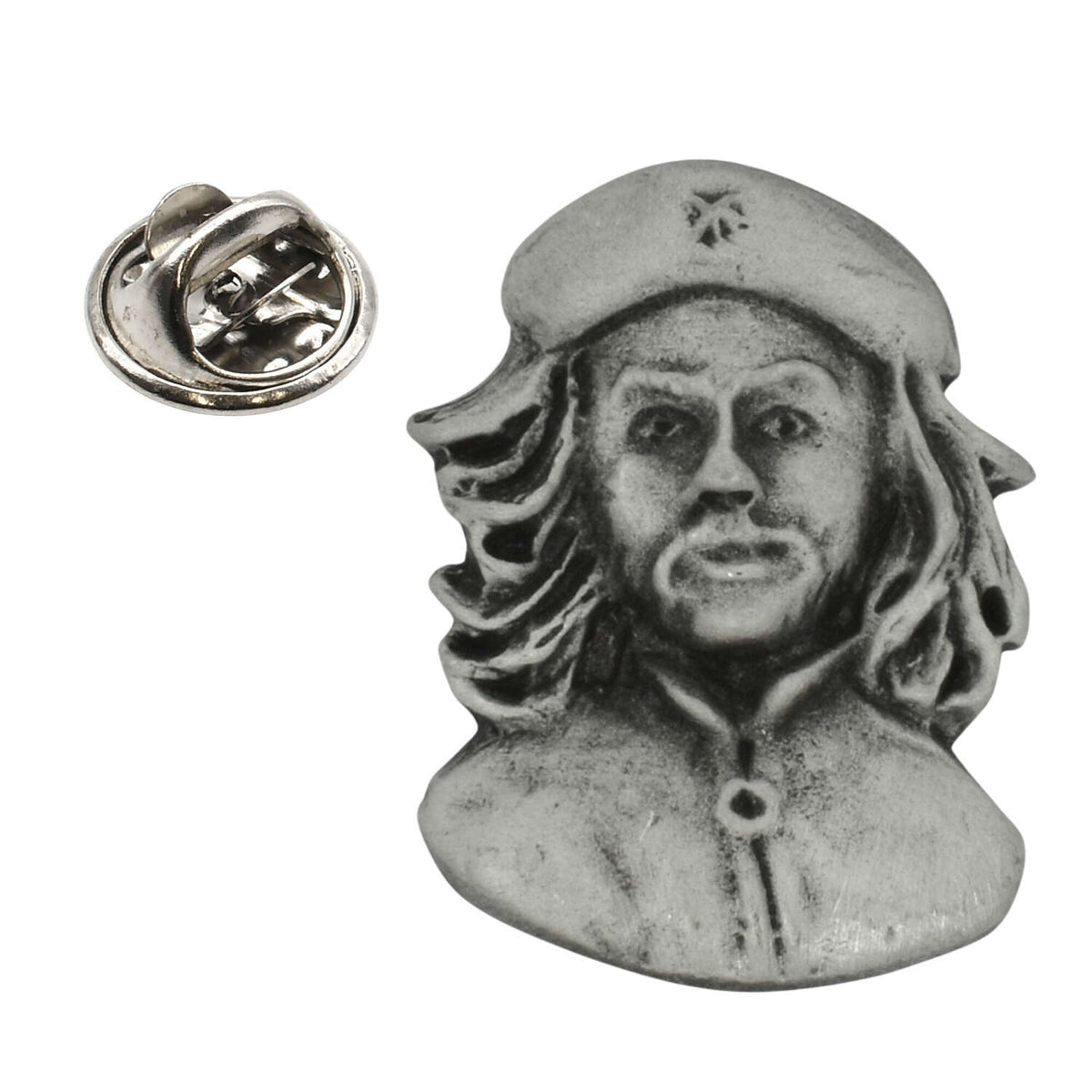 Che Guevara portrait pewter lapel pin badge with beret and butterfly clasp