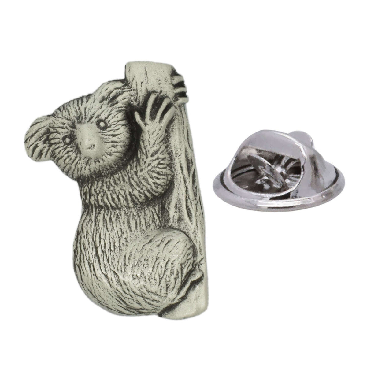 Koala clinging to a tree antique silver pewter lapel pin badge with butterfly clasp
