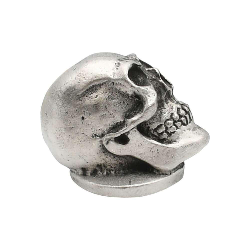 English-made pewter skull ornament right profile showing jaw and cheekbone XDHORN0511
