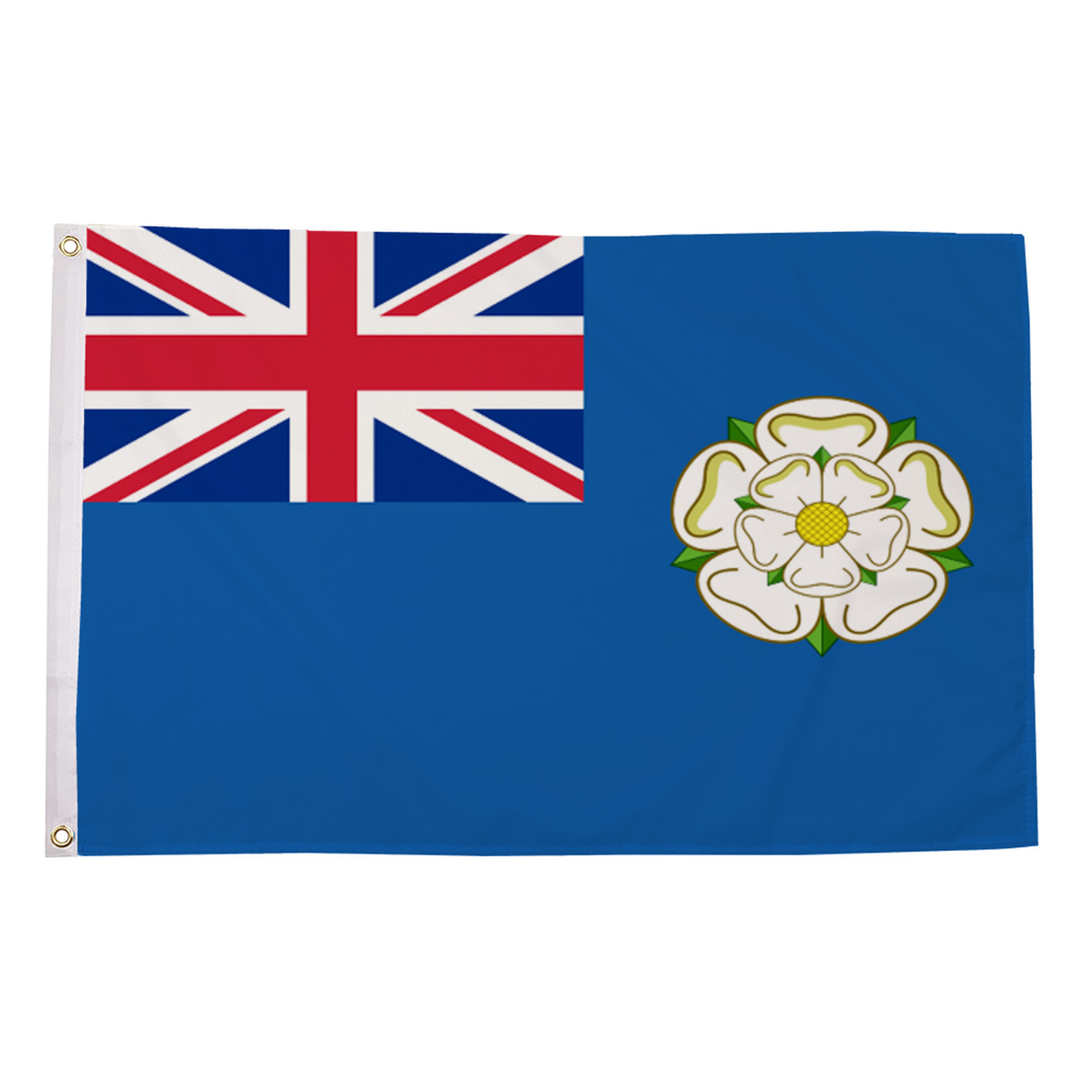 Yorkshire Ensign flag with Union Jack and white Yorkshire rose on blue, 5ft x 3ft