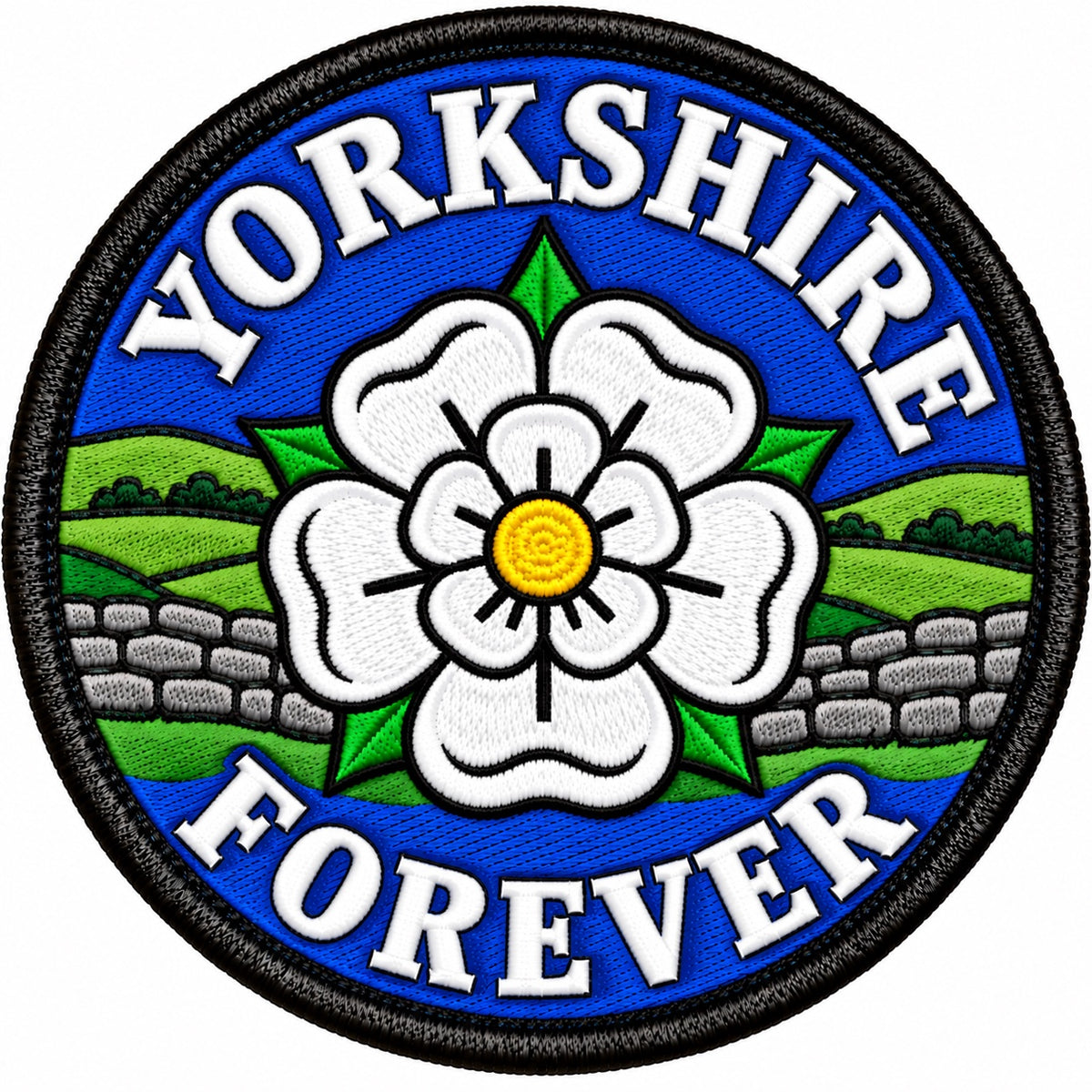Yorkshire Forever White Rose Countryside 80mm Embroidered Patch