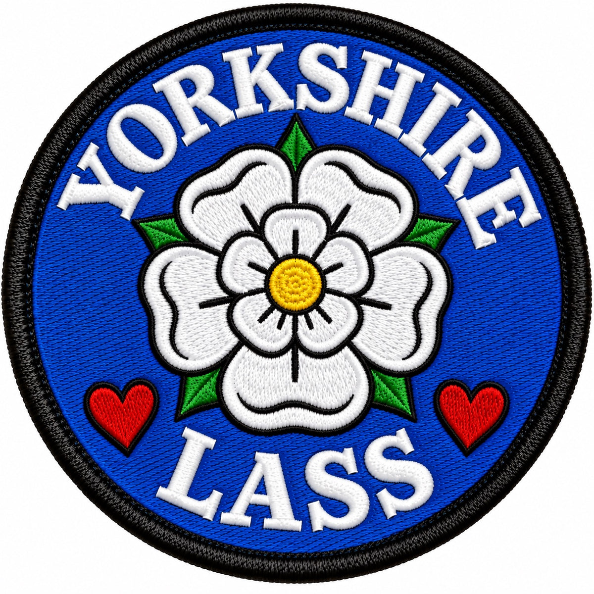 Yorkshire Lass White Rose Hearts 80mm Embroidered Patch