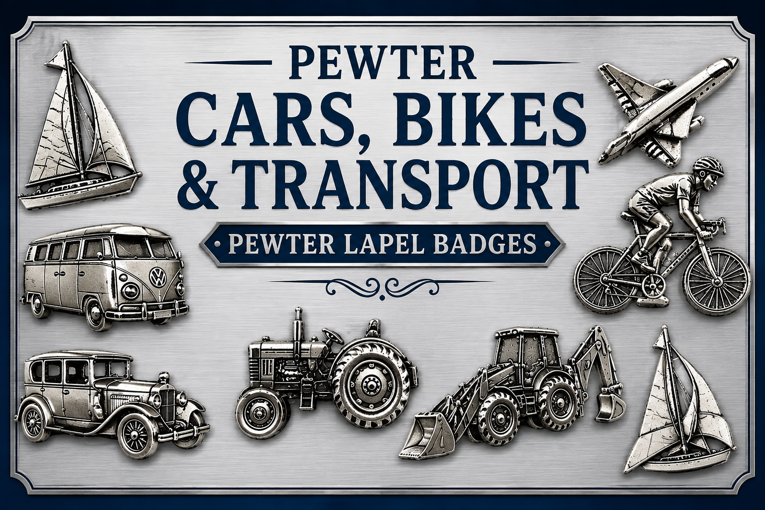 Pewter Cars Bikes and Transport Lapel Badges Collection