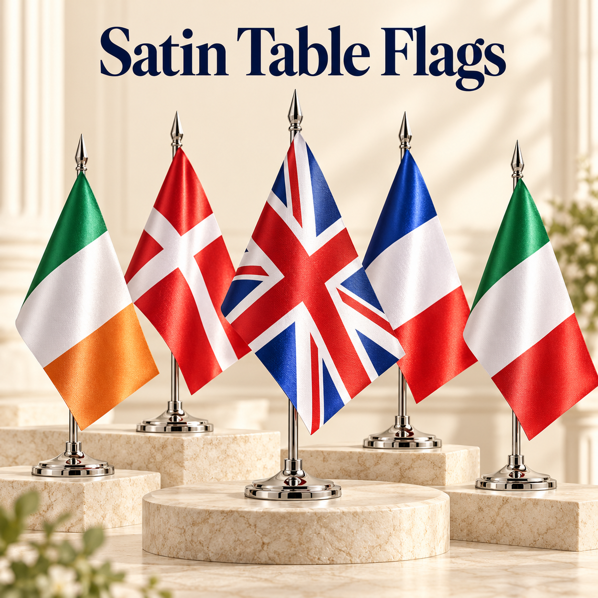 Satin Table Flags – AI-designed collection cover