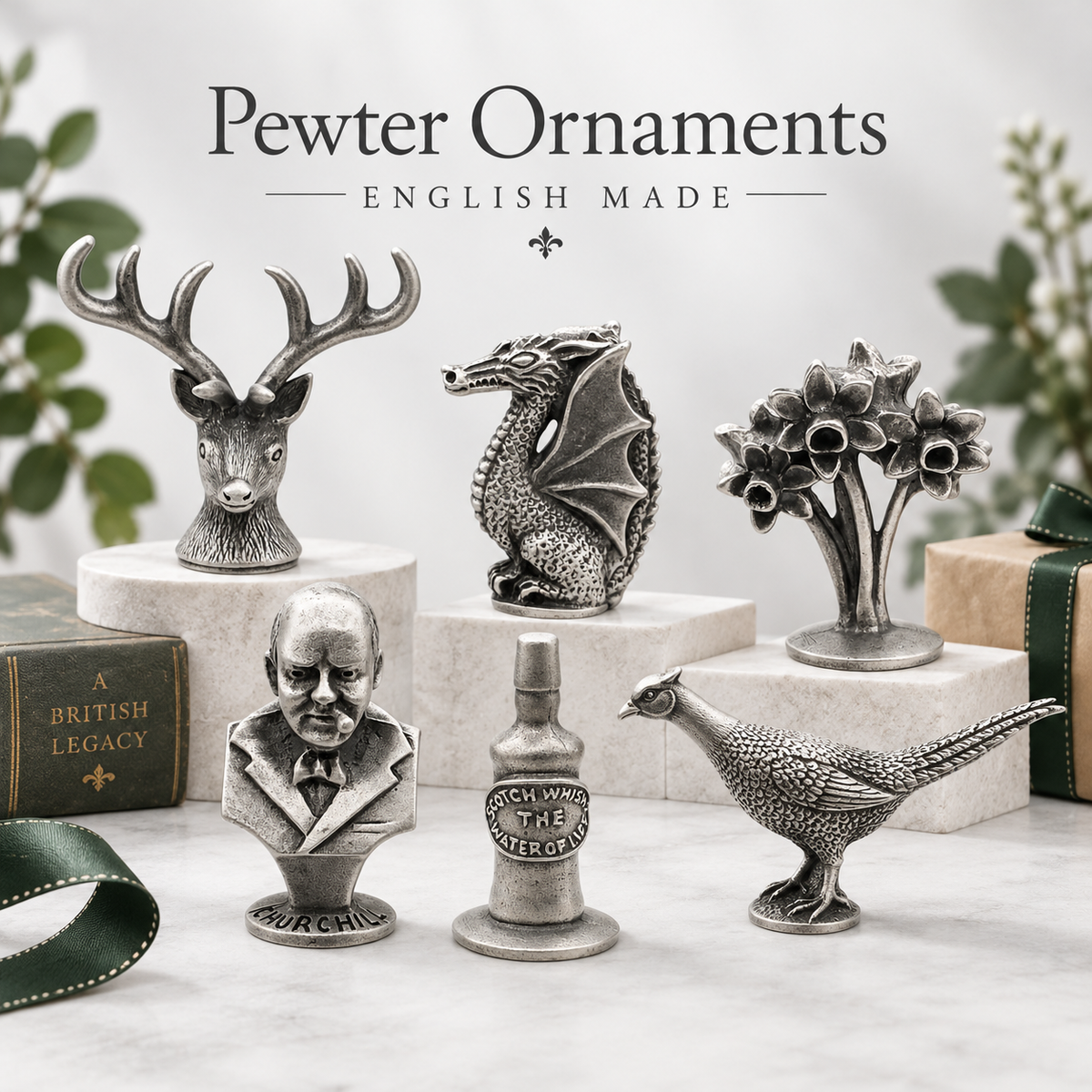 English made pewter ornaments collection with assorted figurines