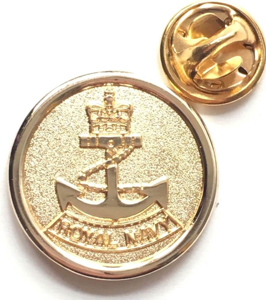 Royal Navy Crown and Anchor Gold Plated - MOD Approved Lapel Pin Badge image 1