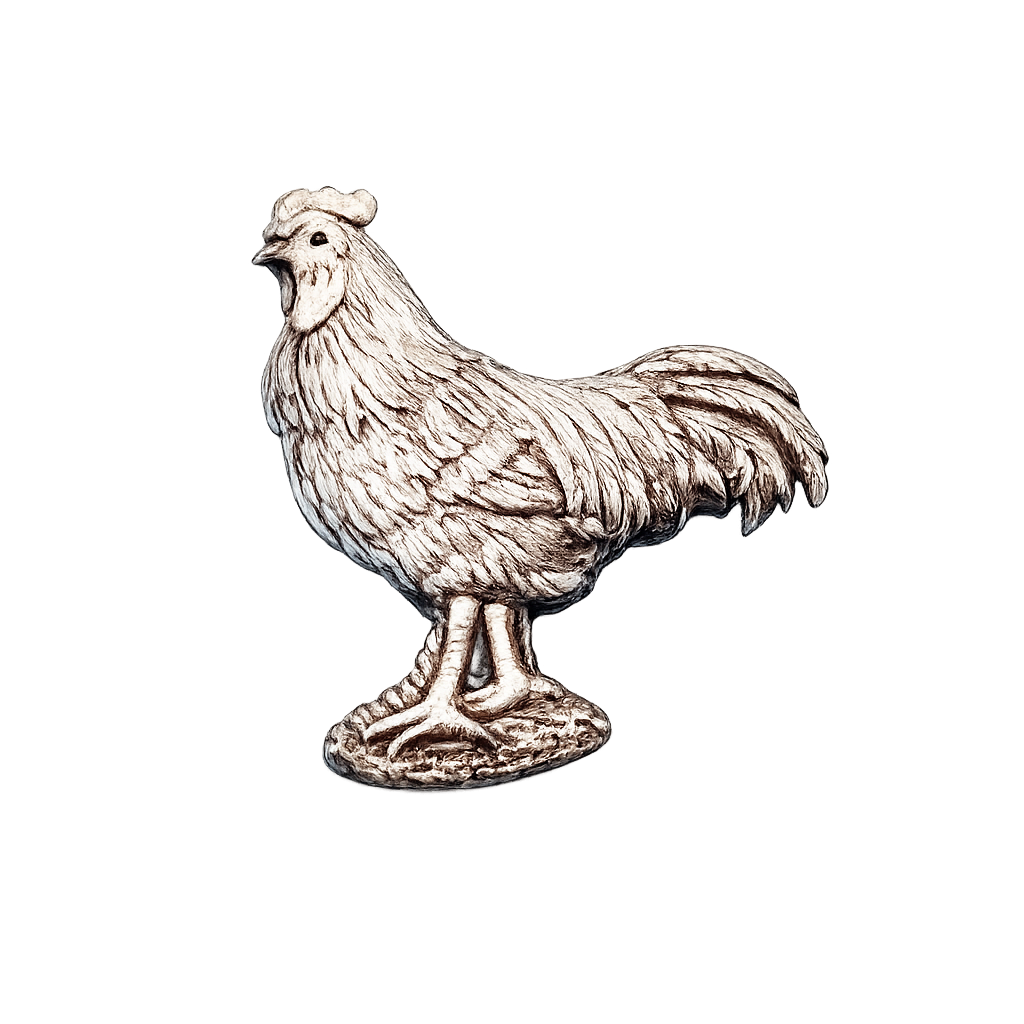 Handcrafted pewter cockerel pin badge featuring a detailed rooster design.