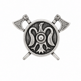 Viking raven shield pewter pin badge with Norse Nordic decoration