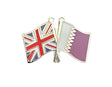 Union Jack and Qatar Flags Diplomatic Friendship Enamel Lapel Pin Badge image 0