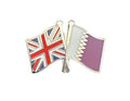 Union Jack and Qatar Flags Diplomatic Friendship Enamel Lapel Pin Badge image 0