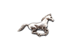 Detailed handcrafted pewter Running Horse pin badge featuring a galloping horse with flowing mane and tail and butterfly clutch fastening.