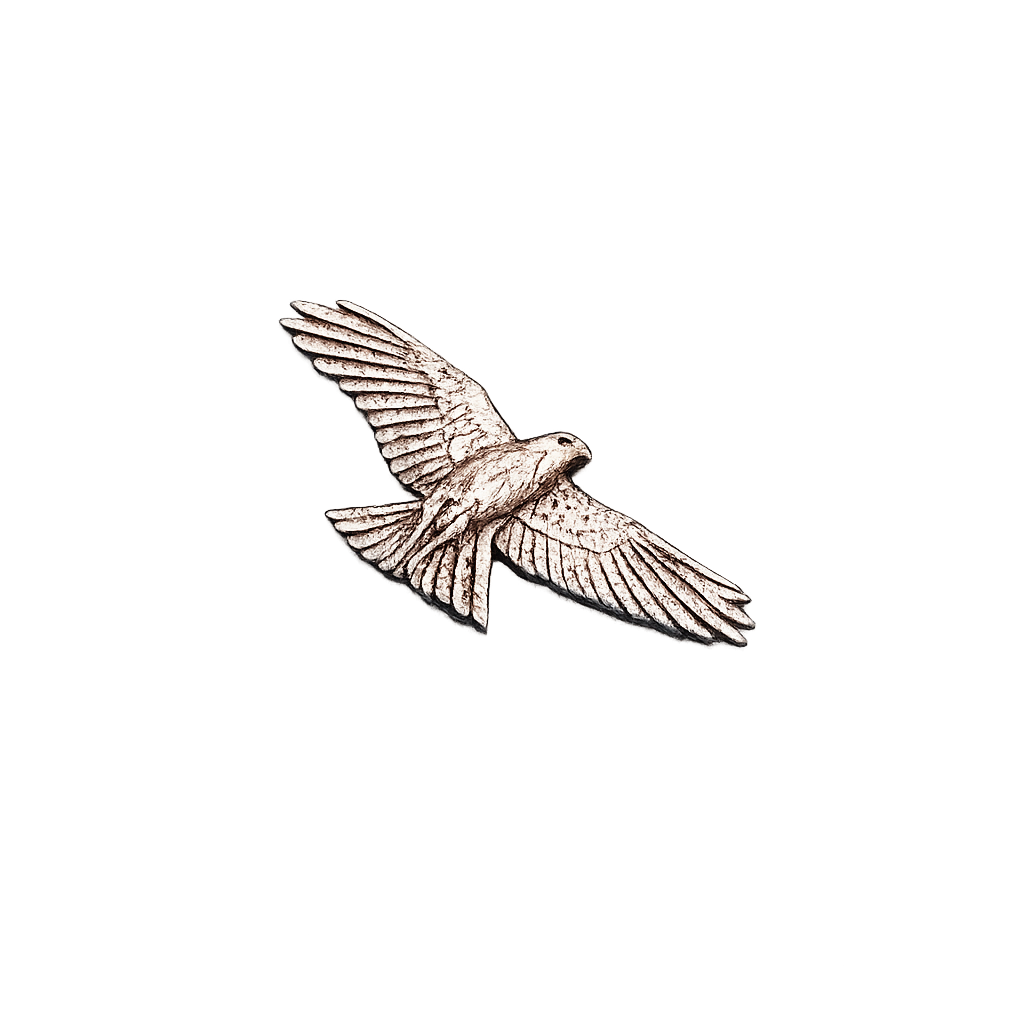 Handcrafted pewter osprey pin badge featuring an osprey in flight carrying a fish.