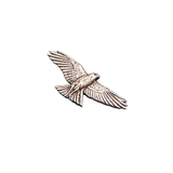 Handcrafted pewter osprey pin badge featuring an osprey in flight carrying a fish.