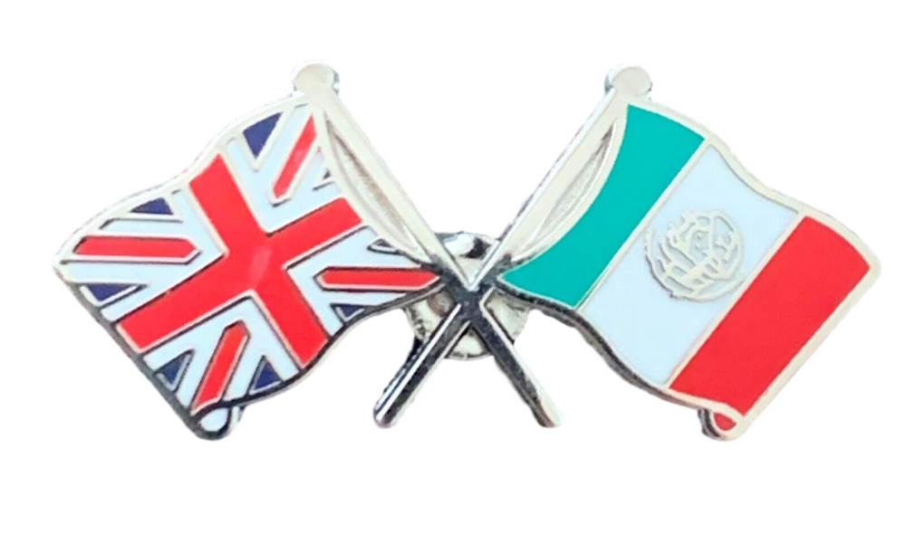 Union Jack & Mexico Flags Friendship Courtesy enamel Lapel Pin Badge T724 image 1