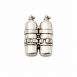 Pewter twin scuba diving tanks and air cylinders pin badge on white background
