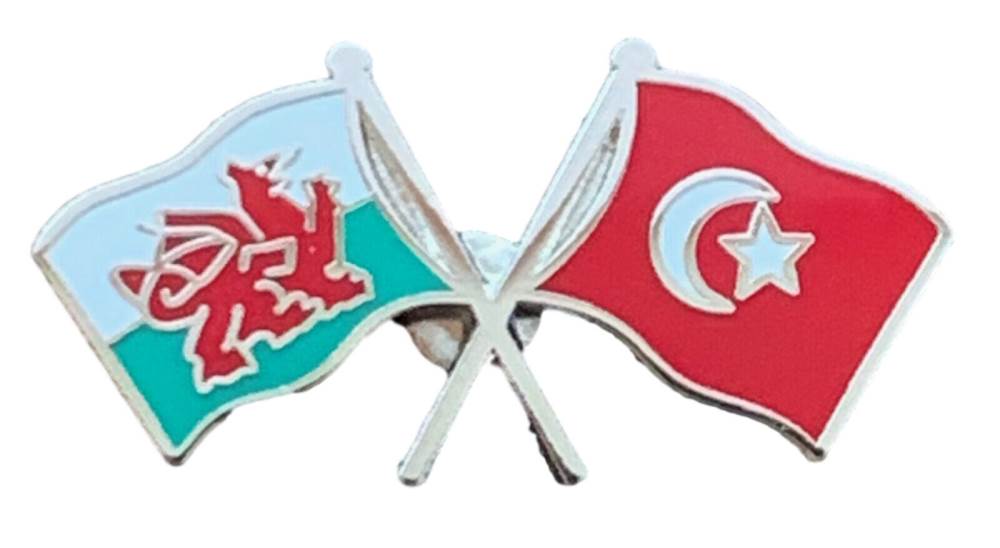 Wales & Turkey Flags Friendship Courtesy enamel Lapel Pin Badge T785 image 2