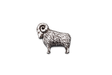 Handcrafted pewter ram pin badge featuring a detailed sheep with curled horns and butterfly clutch fastening on a white background.
