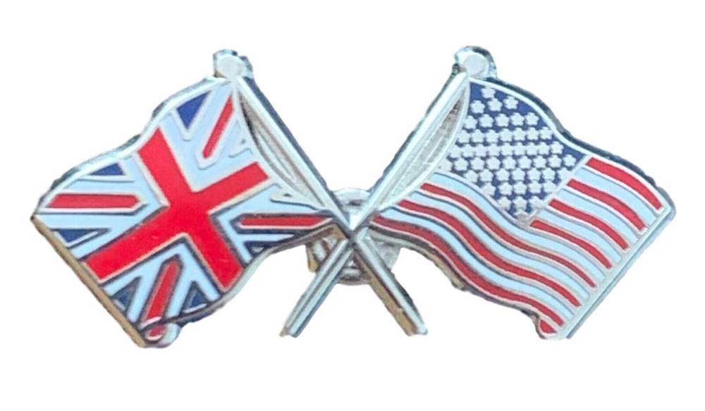Union Jack & USA Flags Friendship Courtesy enamel Lapel Pin Badge T075 image 1