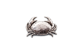 Handcrafted pewter crab pin badge featuring a detailed coastal marine design with butterfly clutch fastening on a white background.