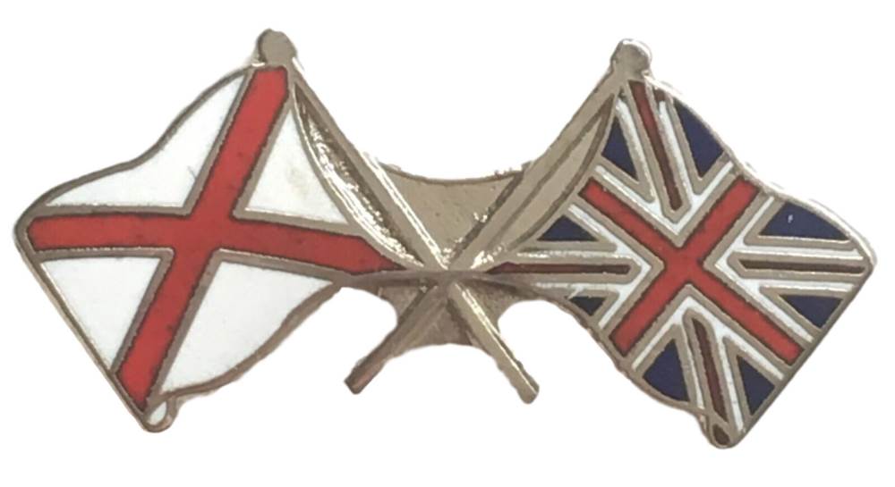 Jersey and Union Jack Friendship Courtesy Enamel Lapel Pin Badge image 0