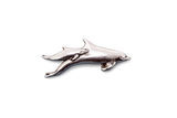 Detailed pewter dolphin and calf pin badge with butterfly clutch fastening