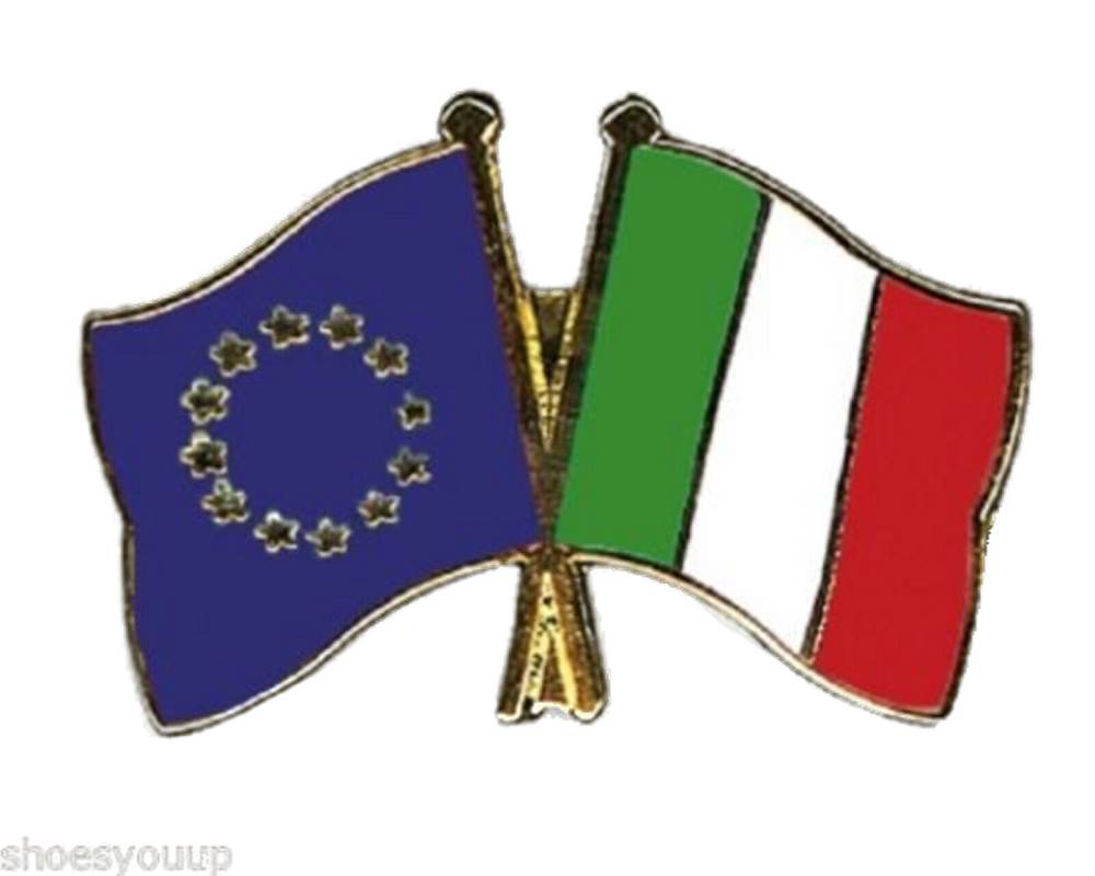 EU European Union & Italy Flags Friendship Courtesy Enamel Lapel Pin Badge image 0