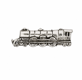 Flying Scotsman pewter steam locomotive lapel pin badge with detailed wheels and connecting rods