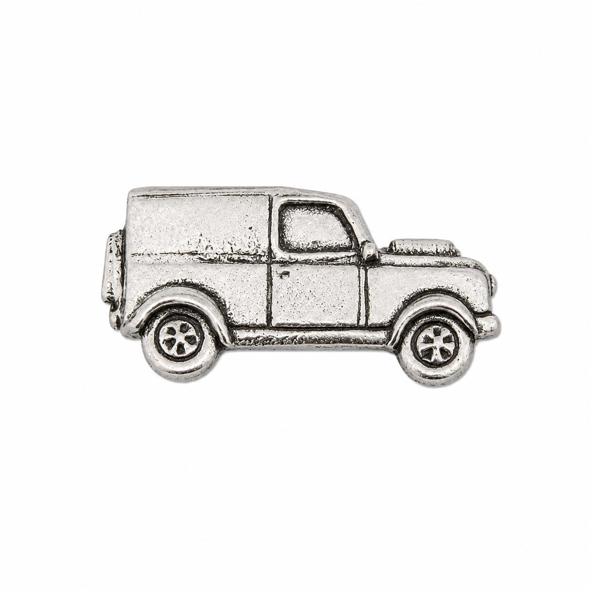 Pewter classic Land Rover style 4x4 off road vehicle lapel pin badge