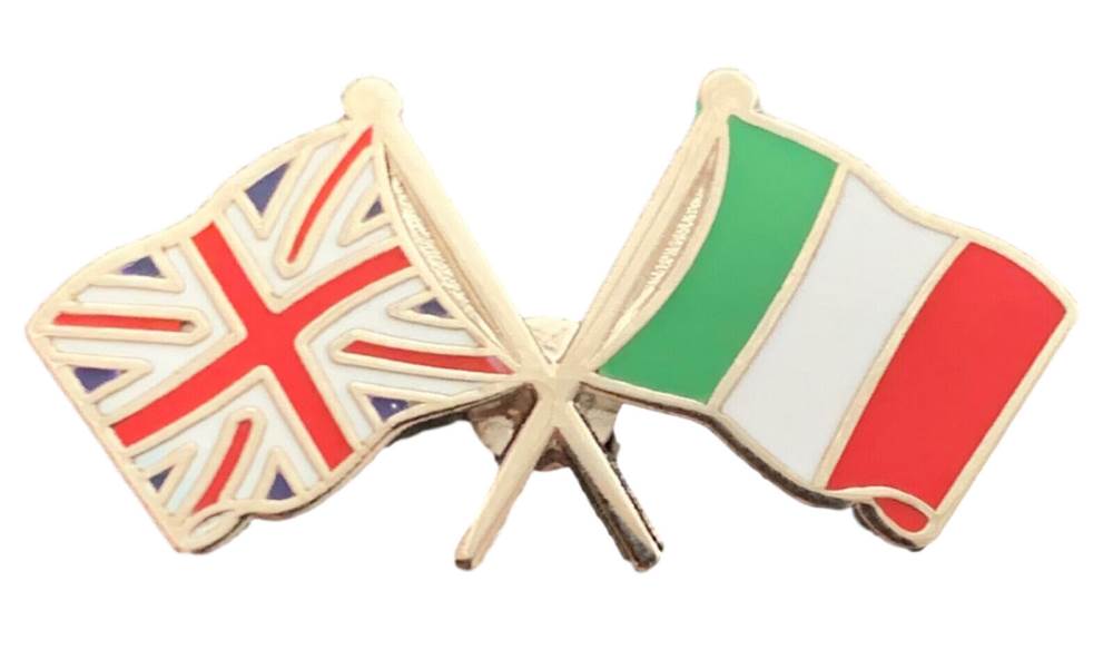 Union Jack & Italy Flags Friendship Courtesy enamel Lapel Pin Badge T263 image 0