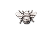Detailed pewter Bee pin badge with textured body and sculpted wings on a white background.