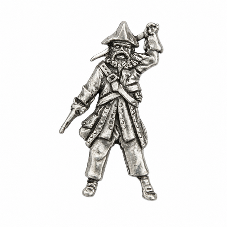 Pewter pirate pin badge featuring traditional buccaneer character