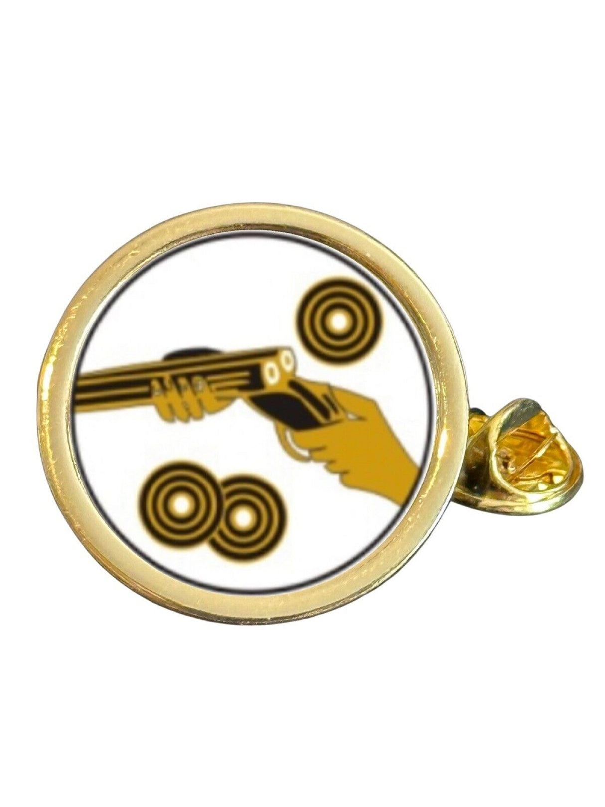 Clay Pigeon Shooting Gold Plated Domed Lapel Pin Badge image 0