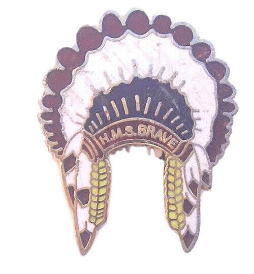 HMS Brave Indian Head Dress Quality Enamel Lapel Badge image 0