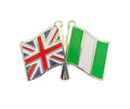 Union Jack and Nigeria Flags Diplomatic Friendship Enamel Lapel Pin Badge image 0