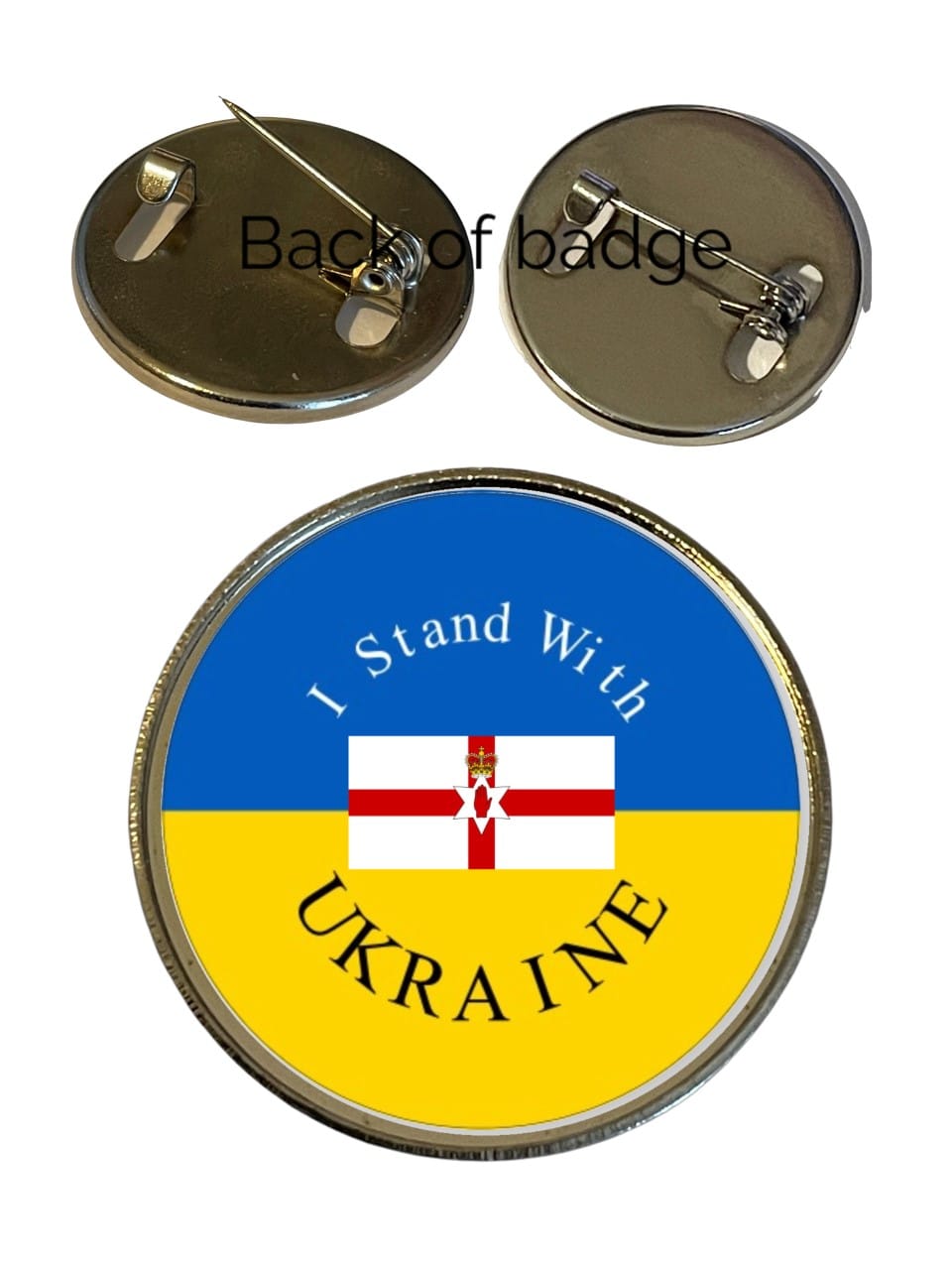 I Stand With Ukraine with Northern Ireland Flag 27mm Metal Lapel Pin Badge Domed Insert image 1