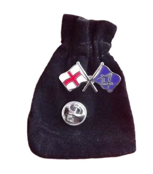 Masonic Crest + St George Cross Enamel Lapel Pin Badge with Black Velvet Pouch image 0