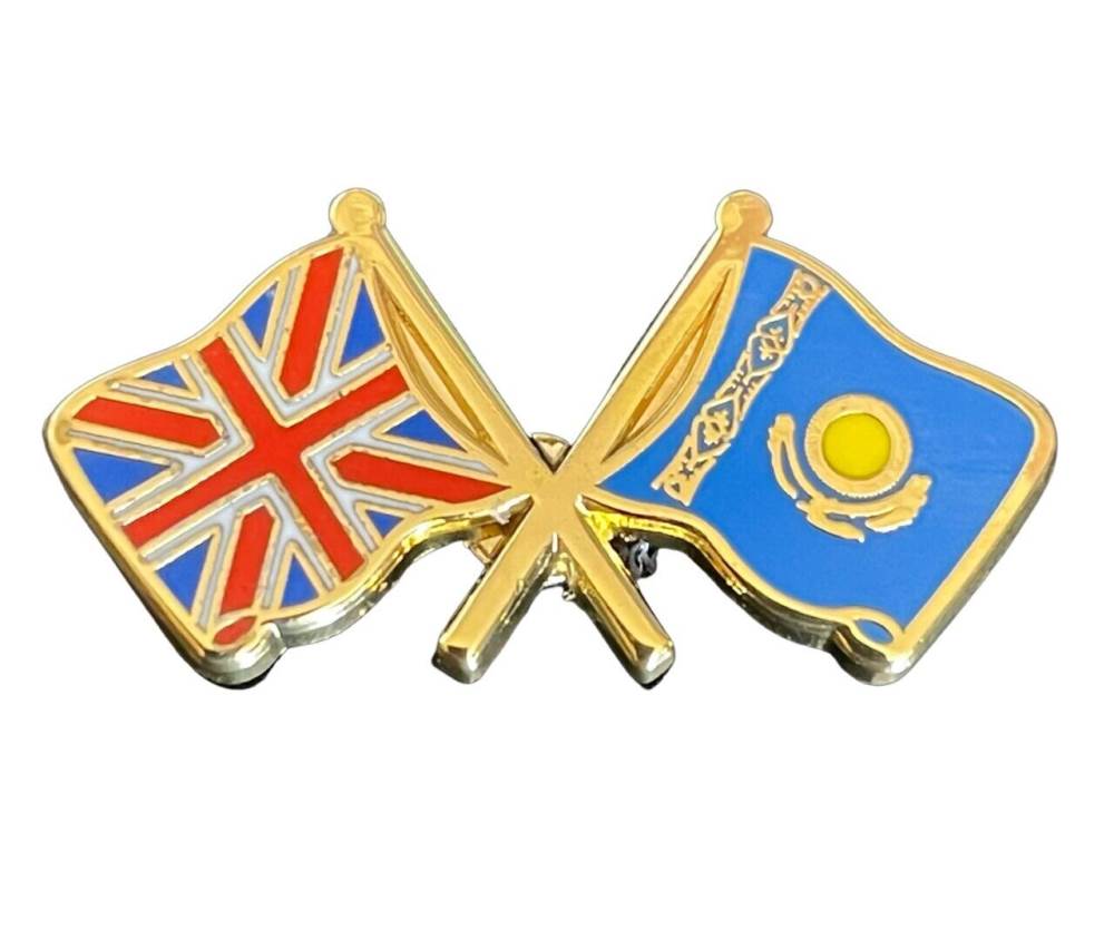 Great Britain (Union Jack) & Kazakhstan Flags Diplomatic Enamel Lapel Pin Badge image 0