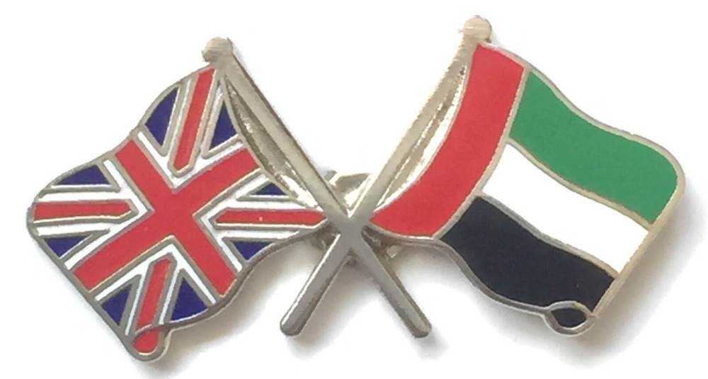 Great Britain & U.A.E. Flags Friendship Courtesy Enamel Lapel Pin Badge image 0
