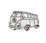Pewter VW split-screen camper van lapel pin badge with classic Volkswagen design