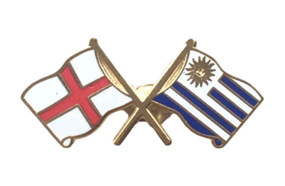 England & Uruguay Flags Friendship Courtesy Enamel Lapel Pin Badge image 0