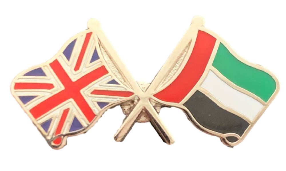 Union Jack & UAE Arab Emirates Friendship Courtesy Enamel Lapel Pin Badge T775 image 0