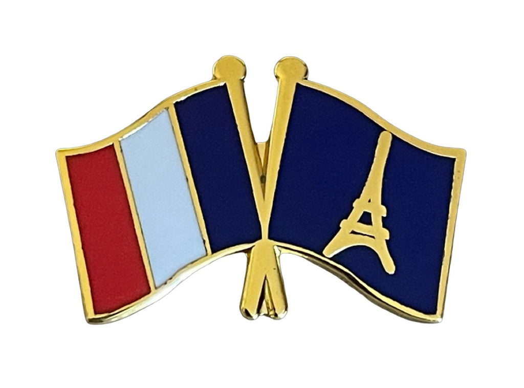 France with Eiffel Tower Double Flag Enamel Lapel Pin Badge image 0