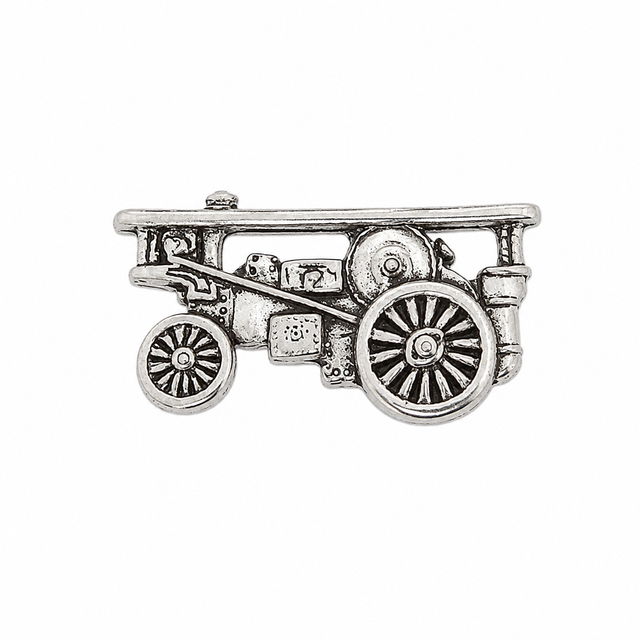 Pewter Showman's traction engine lapel pin badge with traditional steam engine detailing