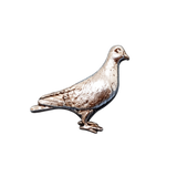 Handcrafted pewter pigeon pin badge featuring a detailed British bird design.