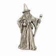 Pewter wizard pin badge with pointed hat, long beard and magical staff