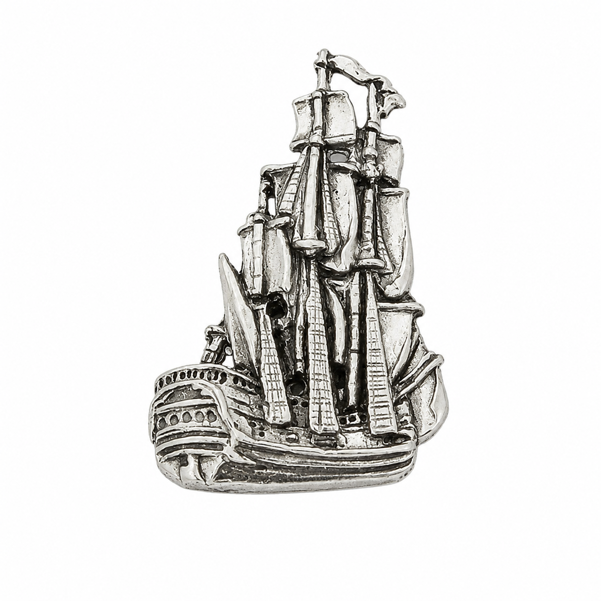 Pewter Endeavour historic sailing ship lapel pin badge with detailed masts and sails