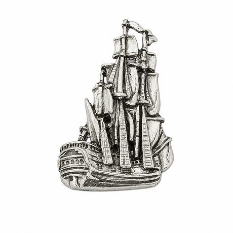 Pewter Endeavour historic sailing ship lapel pin badge with detailed masts and sails