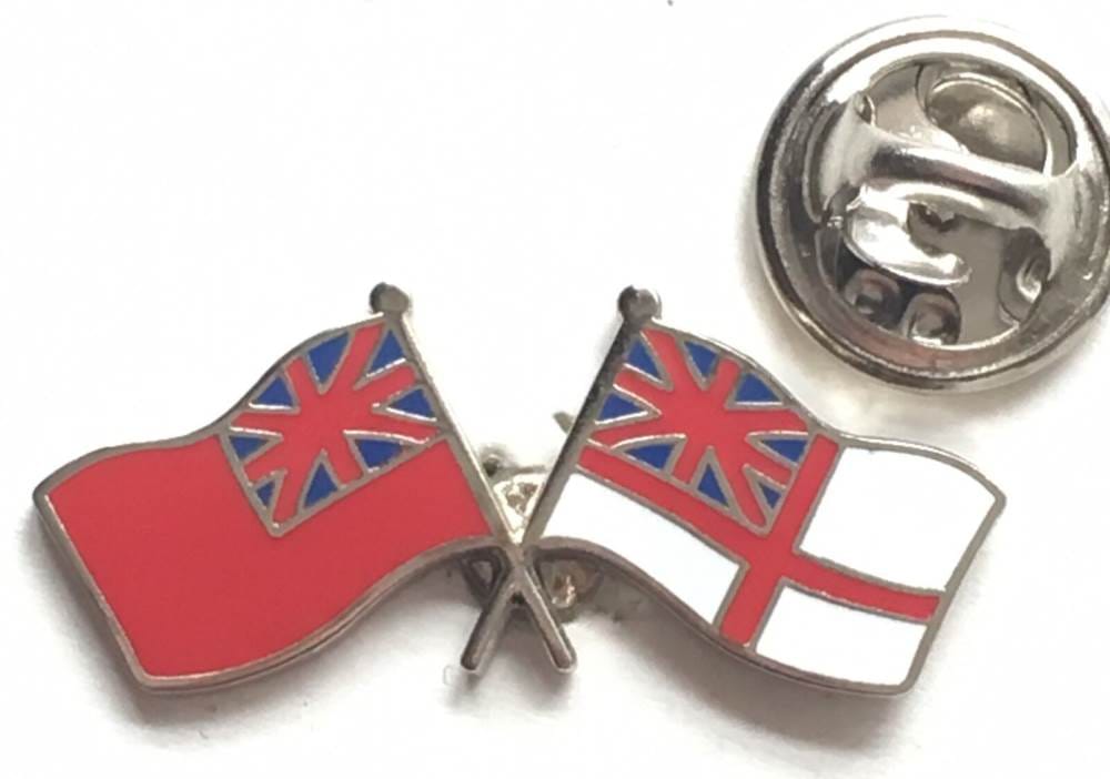 Red & White Navy Ensigns Double Flags - MOD Military Approved Navy Enamel Badge image 1