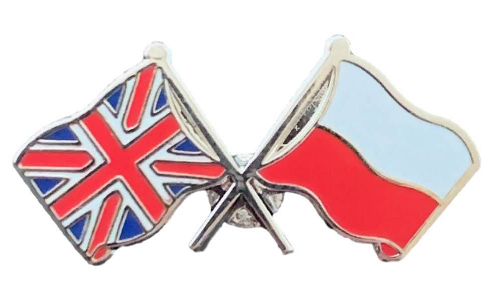 Union Jack & Poland Flags Friendship Courtesy enamel Lapel Pin Badge T352 image 2