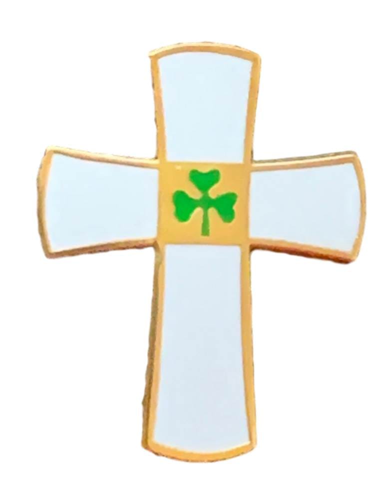 Celtic Irish Ireland White Cross & Shamrock Quality Enamel Lapel Pin Badge T821 image 0
